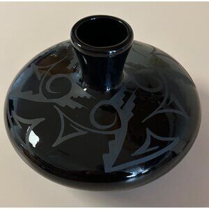 Cedar Mesa Black Pottery Vase Geometric Southwest Navajo Native American Tribal